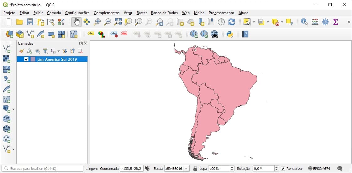 Shapefile adicionado ao qgis