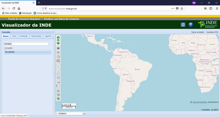 Acesso ao visualizador da INDE para baixar shapefiles e KML