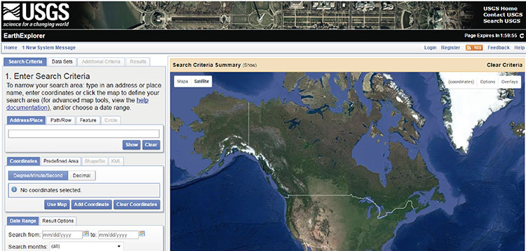 Dados espaciais da USGS earthexplore