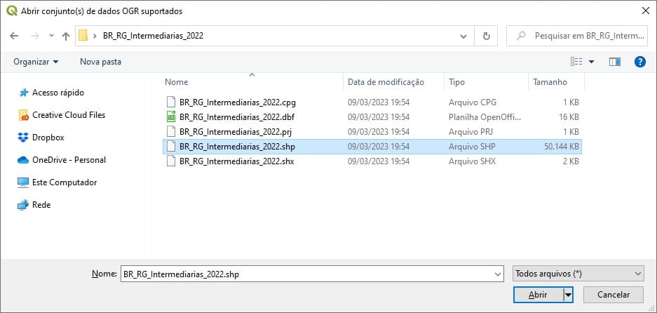 Abrir arquivo shapefile das Regiões Geográficas Intermediárias