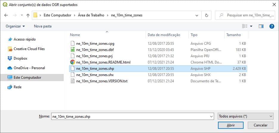 Inserir shapefile dos fusos horários do mundo no QGIS