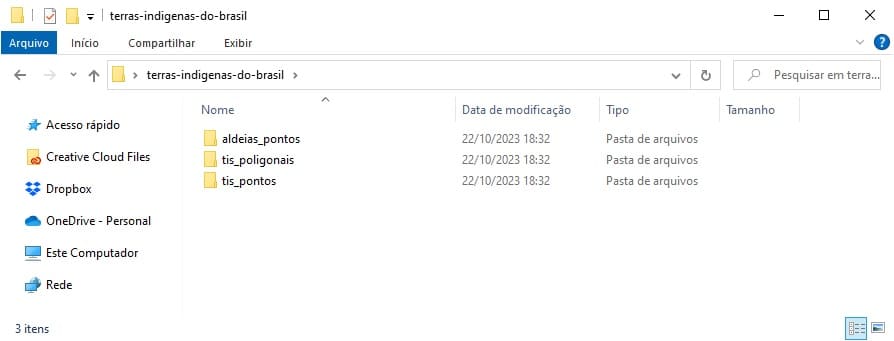 Pastas de Dados espaciais de Terras Indígenas do Brasil