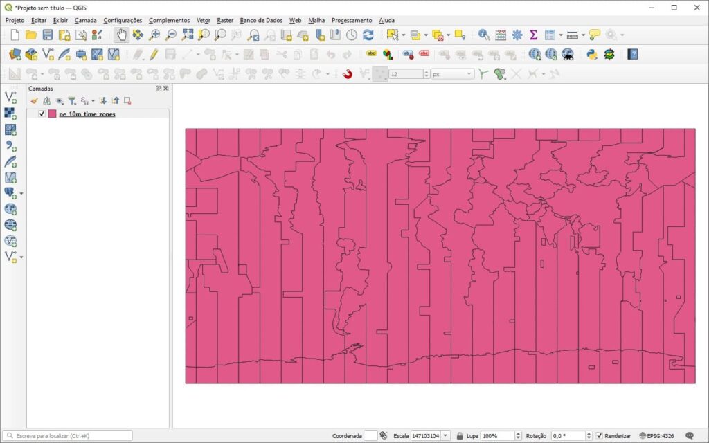 Arquivos de fusos horários inseridos no QGIS