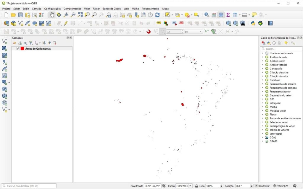 Arquivos inseridos no QGIS