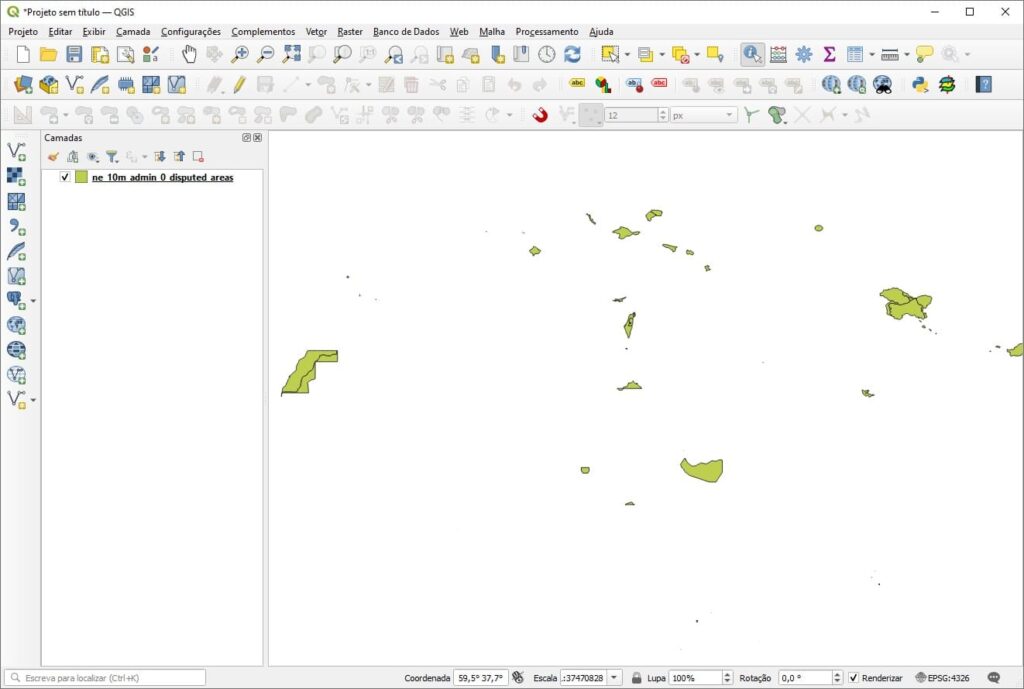 Camadas vetoriais inseridas no QGIS