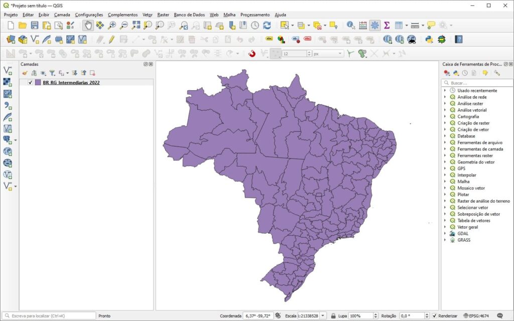 Camadas vetoriais inseridas no QGIS