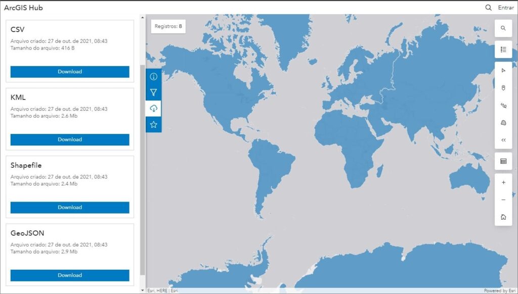 Vários formatos de downloads de continentes do mundo-ArcGIS hub