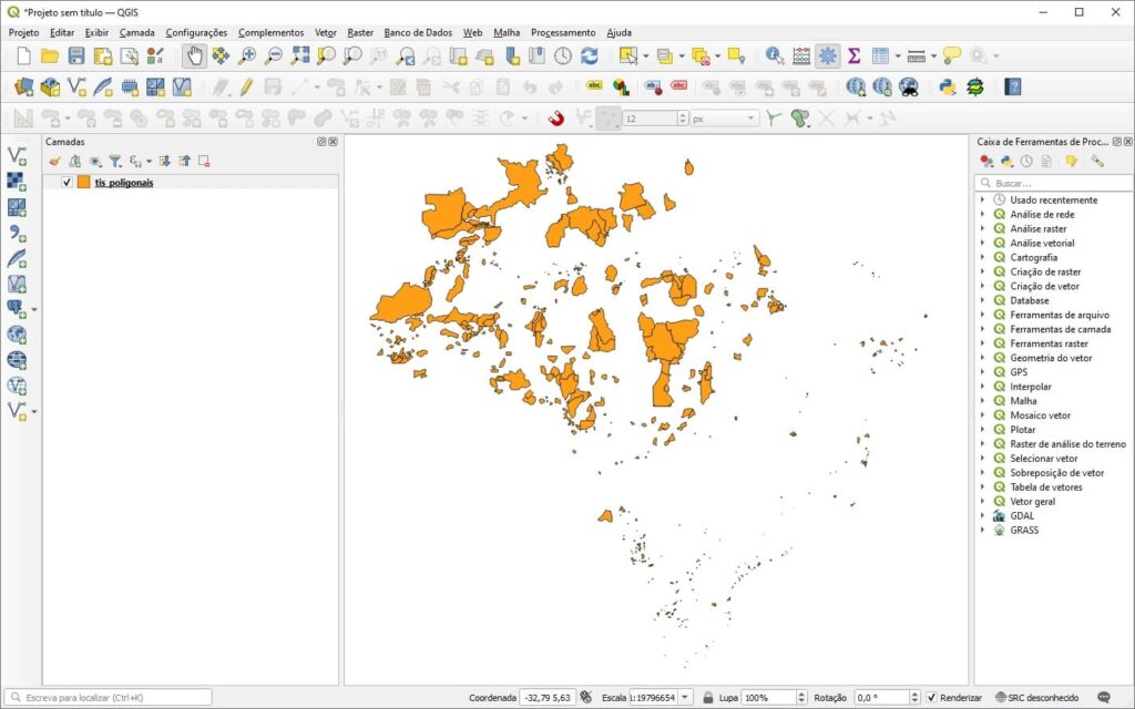 Arquivos shapefiles aberto no QGIS