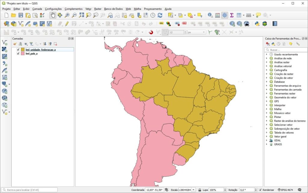 Arquivos shapefiles adicionados ao QGIS