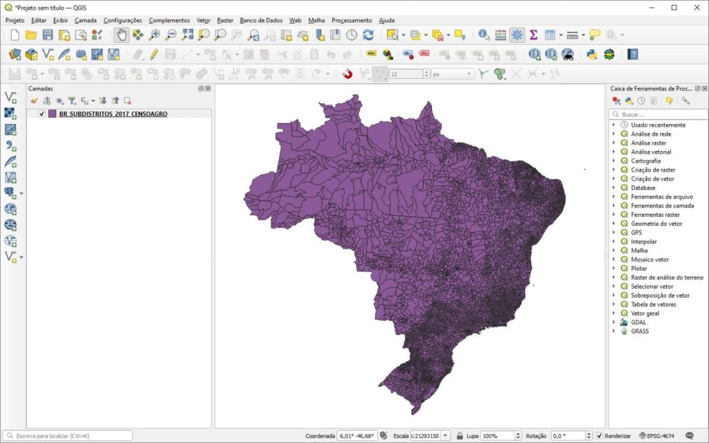 Camadas vetoriais inseridas no QGIS