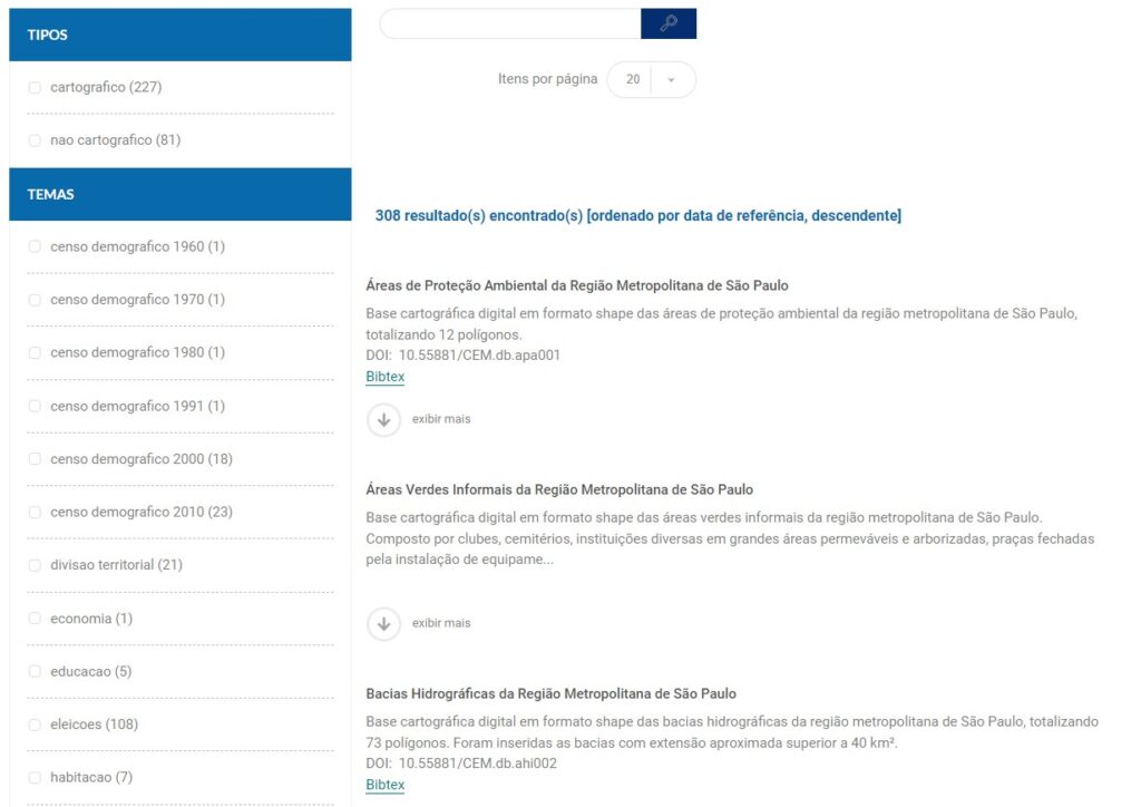 Dados espaciais do Centro de Estudos da Metrópole da Universidade de São Paulo