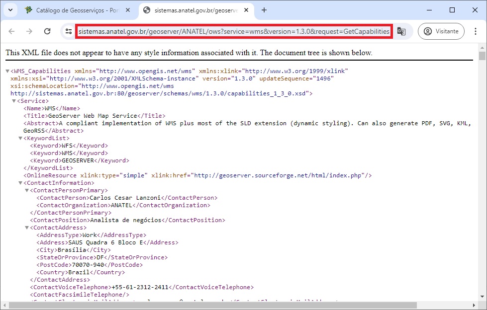 Acessar geosserviço WMS da ANATEL