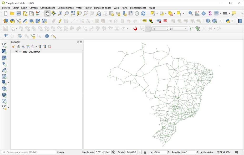 Inserir shapefile de Rodovias do Brasil no QGIS