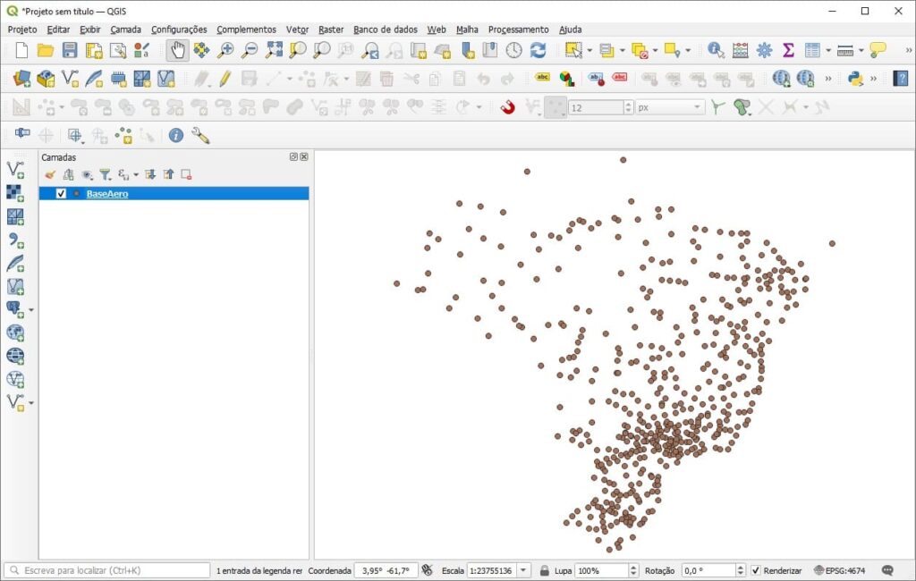 Inserir shapefile de aeroportos do Brasil no QGIS