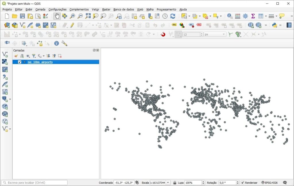 Inserir shapefile de aeroportos do mundo no QGIS