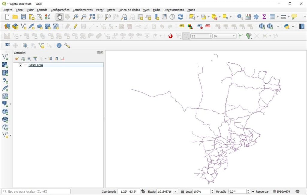 Inserir shapefile de ferrovias do Brasil no QGIS