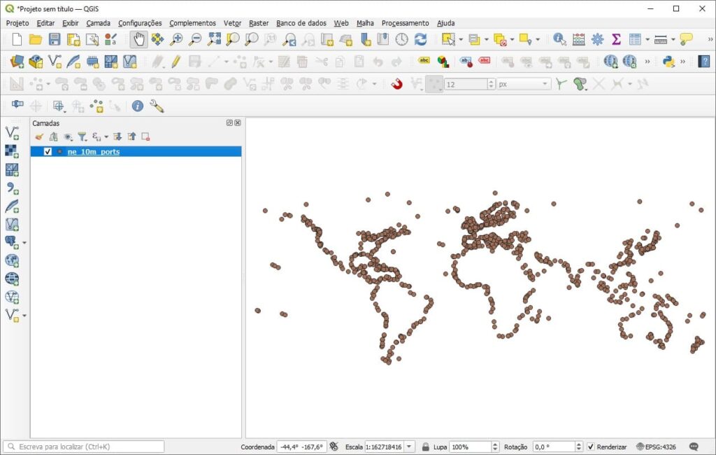 Inserir shapefile de portos do mundo